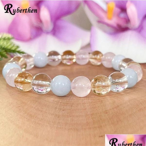 Pulseiras de charme rthen libra zodiac gemstone bacelete aquamarina rosa quartzo citrino cristais de cura clara jóias