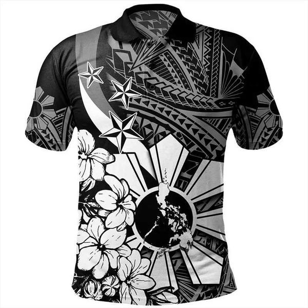 Polos masculinos Camisa Polo Filipino Mens Hawaii Polynesia 3D Collar T-Shirt de Mangas Curta de Mãos Curtos q240508