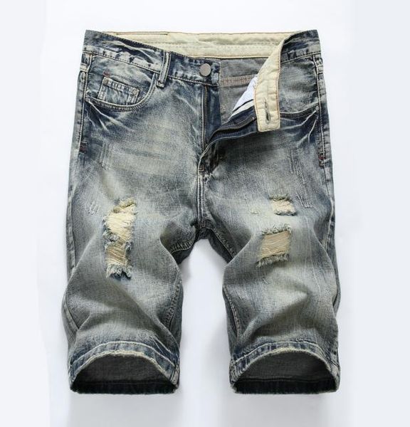 Vender shorts jeans angustiados motociclista rasgado slim fit motocoticcher jeans para homens moda mans azul calças curtas js59683028