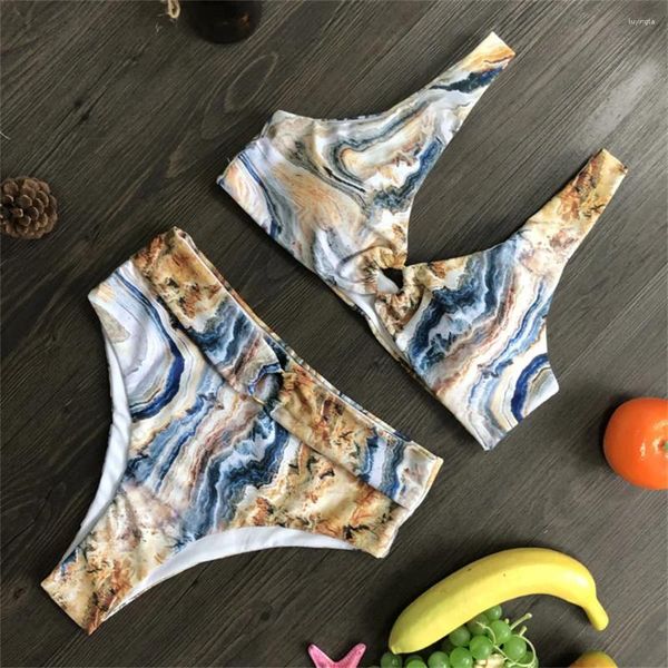 Pintura de roupas de banho feminina de biquíni tanga de biquíni alta Tankini maiô de maiô Trendência vintage Mulheres duas peças de maiô de praia brasileira