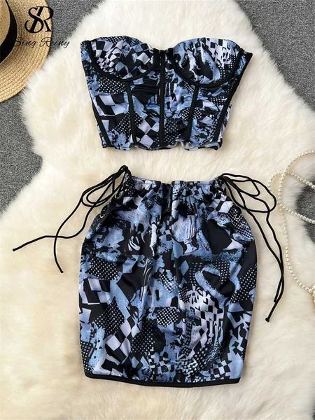 Abito da due pezzi Singlepiny Summer Vacation Due pezzi Set Slive senza spalline Top+Gonnoconconcon Contoni Canconcini Strtwear Hotwt Suits Y240508