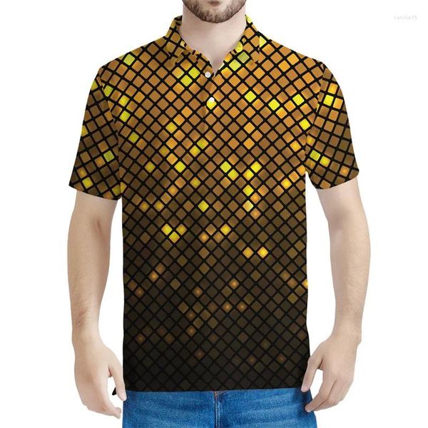 Herren Polos Vintage Bunte Disco Lights Grafik Polo-Hemden Männer 3D bedrucktes T-Shirt Summer Street Kurzärmely Y2K Tops Loose T-Shirt Shirt