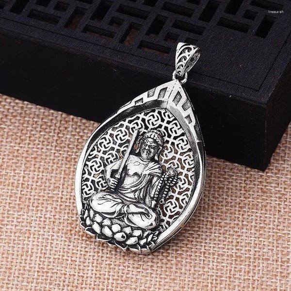 Catene in argento 925 classico stile cinese pendente goccia d'acqua design vintage in rilievo collana Buddha gioielli da banchetto per uomo e donna