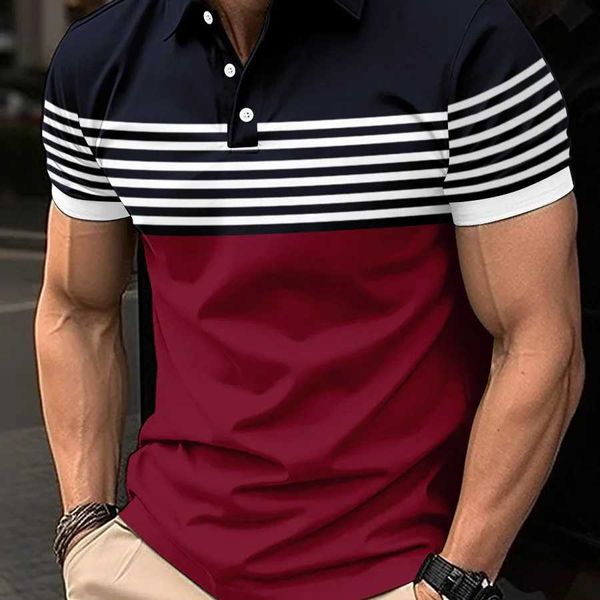 Herren Polos Herren Business Top Casual Personalisierte komfortable T-Shirt Striped Polo Neck Shirt S-3xl Q240508