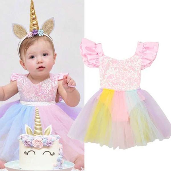 Abiti da ragazza bambina Abbigliamento per bambini senza maniche aderente per la prima festa di compleanno carina sequestro di paillettes cioto