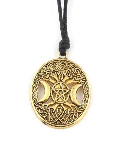 Triple Moon Göttin Wicca Pentagramm Magie Amulett Halskette Vintage Silber Frauen Baum des Lebens Mond Gothic Pendell Halsketten für Männer 7418570