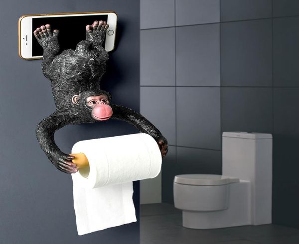 Monkey Tuvalet Doku Tutucu Avrupa Banyo Kağıt Tutucu Su Geçirmez Yatak Odası Duvara Montajlı Kağıt Tutucu Telefon Rafı Des5316119