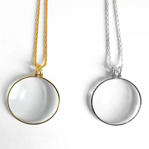 Collana monocla decorativa con ingranditore 5x ingranditore in vetro in vetro collana a catena placcata in argento per donna regalo di gioielli