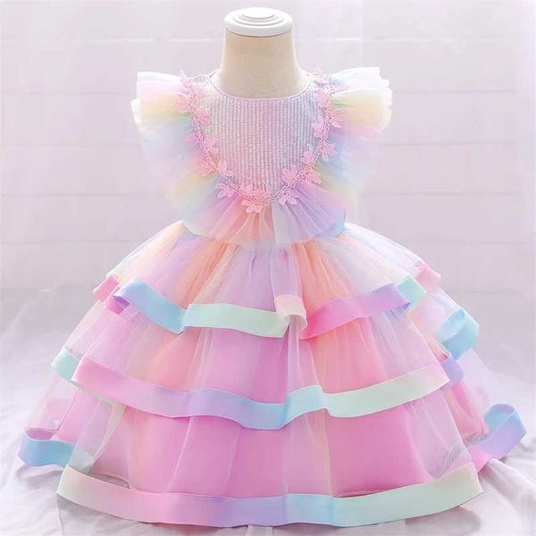 Vestidos de batismo rosa tutu vesidos 1 ano novo natal sereia princesa festa de aniversário infantil baptist baby menina vestido de verão q240507