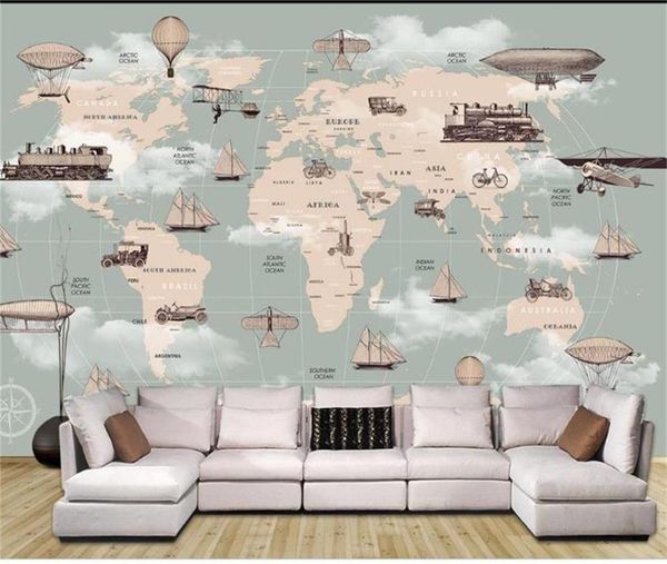 Tamanho personalizado 3D Papel de parede Po papel de parede sala de estar da sala infantil desenho animado mapa mundial mapa de imagens de imagem tv tv papa -parede de parede de parede 39990752