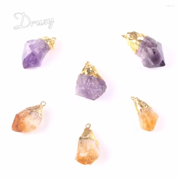 Anhänger Halsketten druzy Naturstein Citrines Amethyste Quarz Halskette Wasser Tropfen Real für Frauen