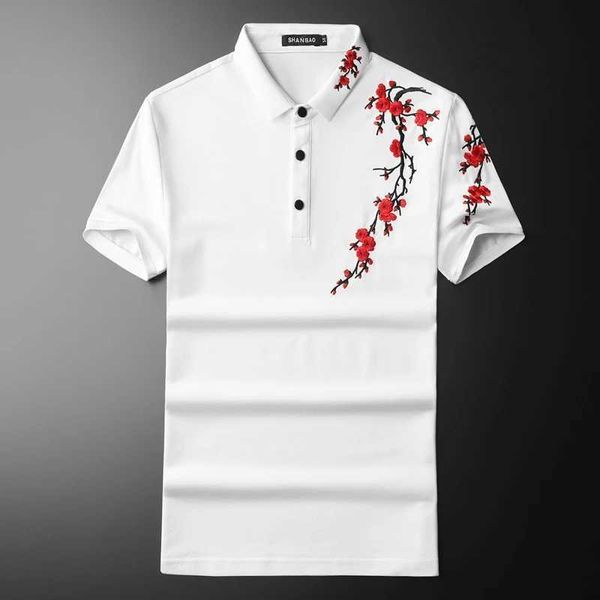 Polos maschile polo maschile stampe floreale stampa plum blossom motivi a maniche corta estate nuova strada per vacanza abbigliamento traspirato Q240508