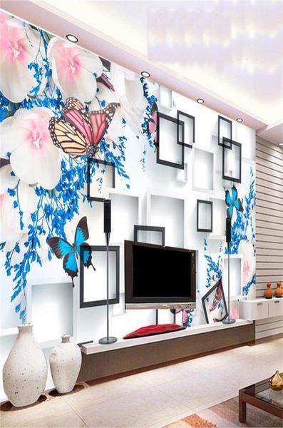 Dimensioni personalizzate 3D PO Wallpaper soggiorno murale farfalla fiore quadrato divano 3d di divano con sfondo da parati non tessuto mura