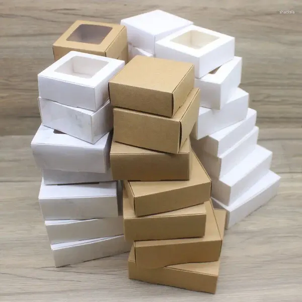 Geschenkverpackung 10pcs Verschiedene Verpackung weißer Kraft Papierfensterbox Marmor mit Weihnachten