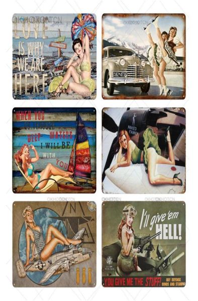 2021 Винтажный пин -пин -up Girl Planque Vintage Metal Tin Sign Sexy Lady Decorative Plate Passt