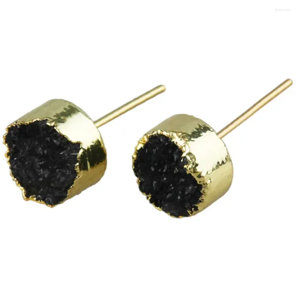 Orecchini per borchie TUMBEELLUWA Black Titanium Crystal Quartz Drusy Geode Round Pacco Gold Color Gold Metal Fashion Eardop Gioielli