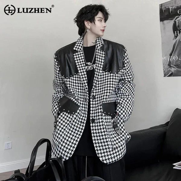 Abiti da uomo Luzhen Coloro Colore Corea Contrasto in pelle Splic Plaid Luxury Blazer Giacca Design Trendy Design LZ1956 LZ1956