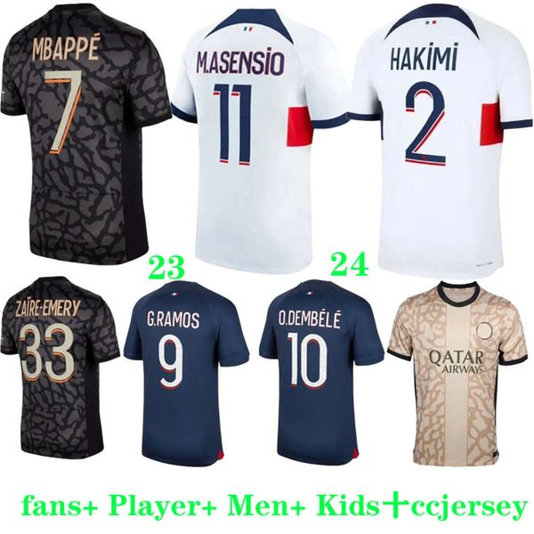 24 Mbappe 2023 23 футбольные майки 2024 Wijnaldum Sergio Ramos Hakimi Четвертый Майлот де взрослые и детские футбольные майки Икарди Верратти Третий ди -Мария 20 20