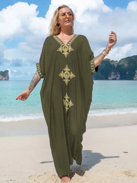 Kadın Nakış Mayo Kapak Ups Plajı Kaftan Artı Boyut Vneck Gökkuşağı Etnik Baskı Kaftan Batwing