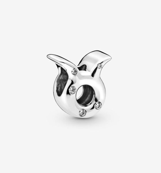 Сверкающий Taurus Zodiac Charm 925 Серебряные серебряные бусины Стиль Стиль шарм