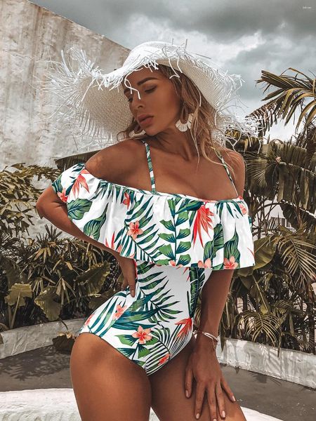 Mulher feminina Mulher Plus Size Swimsuit 2024 One Piece Floral Bathing Suiting para Mulheres Big Leaf Beach Nada de Bateria Vintage feminina