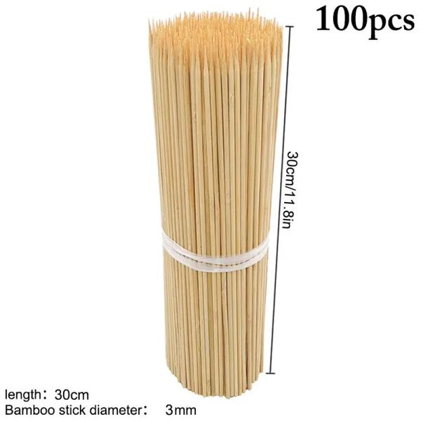 Grills 30cm 100pcs Bamboo Wooden BBQ Skewers Food Food Bamboo Meat Tool Tool Party Party Party Disponível Sticks Longos Campo