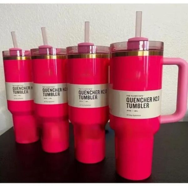 ABD Stok Pembe Geçit Töreni Flamingo H2.0 TIE BYYE 40 Oz Kupa Tutlu Yalıtılmış Tumbler Kapak Saman Paslanmaz Çelik Kahve Bardağı Gemiye Hazır 0508