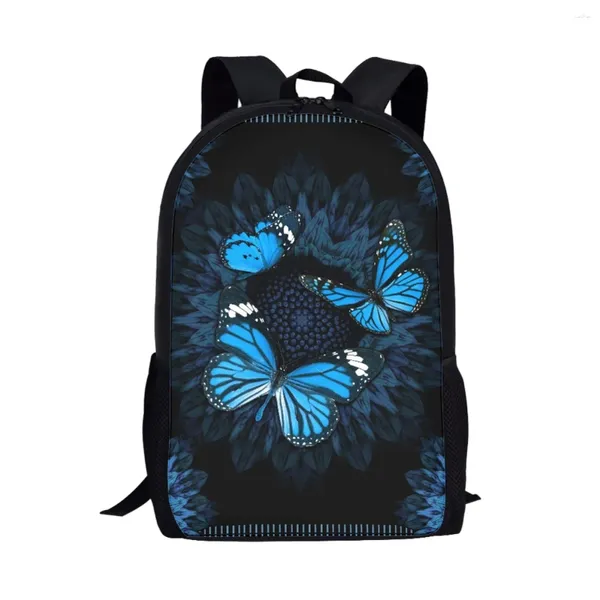 Zaino 3d fantasy blu farfalla gradiente fiori cintura di fibbia mostra comoda manico a borse di scuola portatile design personalizzato