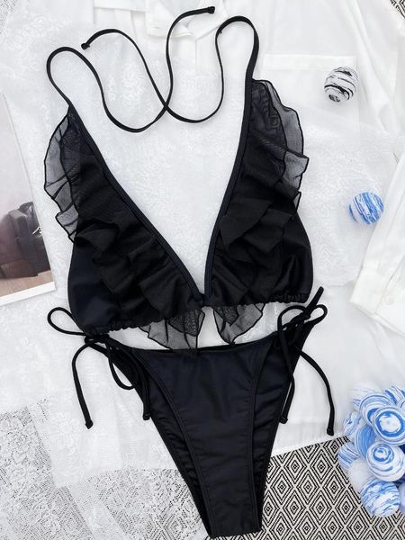 Donne da bagno da bagno garza rotana bikini femminile 2024 estate a v-scollo da bagno a due pezzi costume solido in pila su canotta canotta tankini costume da bagno senza schienale