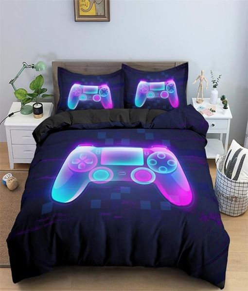 Fashion 23 PCS Gamer Devet Cover Cartoon King Queen Single Beds Sets Kids Boys Girls Set Set Game Coverte Covers 201211816121