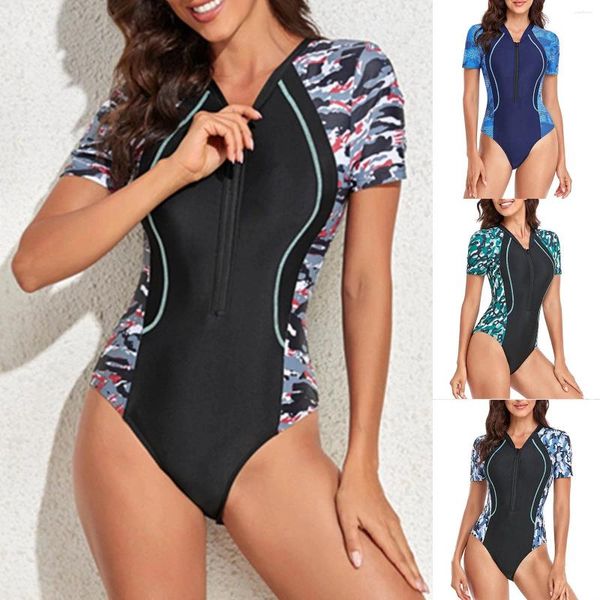 Frauen Badebekleidung Frauen Modeherle Tarneck gedruckt Long Sleeve Reißverschluss Bikini Badeanzug