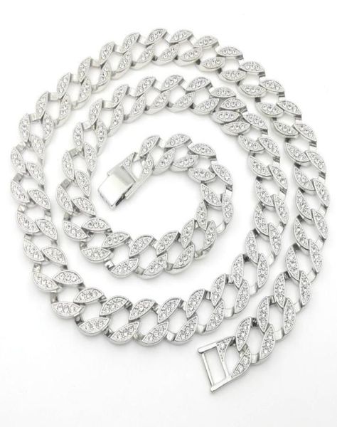 14k White Solid Solid Gold Gold Gold Iced Out Cuban Miami Chain Link Micro Pave Lab Colar Diamond Colar Long 30inch 15mm Wide5392913