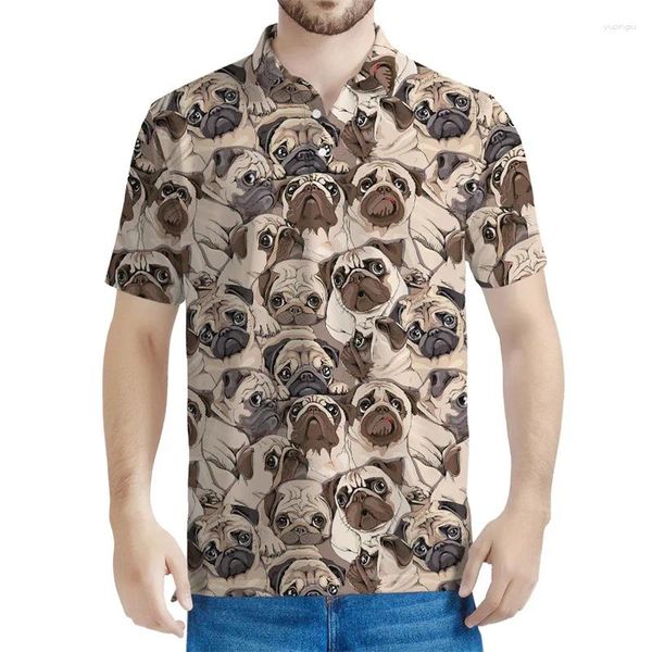 Polos da uomo carino animali domestici Pug 3d stampato polo stampato uomo estate a maniche corte oversize a maniche per animali camicie grafiche per bambini tops