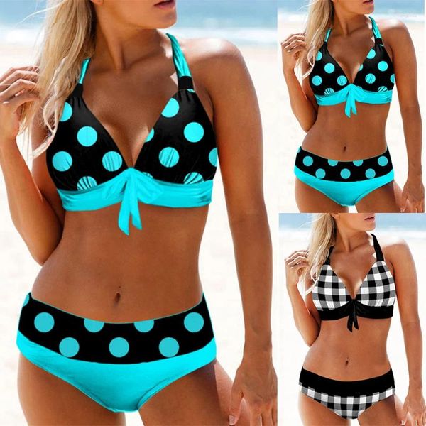 Kadın Mayo Yaz Moda Tasarımı Bikini İki Parçalı Mavi Polka Dot Baskı Spor Plajı Giyim S-5XL