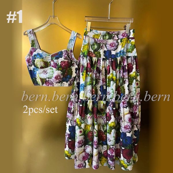 Premium Kadın Baskı Elbisesi Moda Camisole Vest Etek Seti Renkli Flora Baskılı Elbise