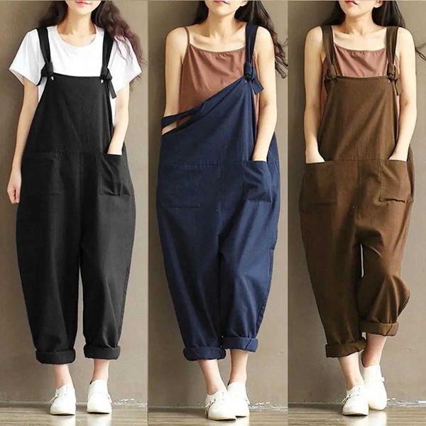 Kadın Tulumları Yük atanlar Sıcak Moda Kadın Kızlar Gevşek Katı Tulum Kayışı Harem Pantolon Bayanlar Genel Pantolon Günlük Playsuits Artı Boyut S-5XL D240507