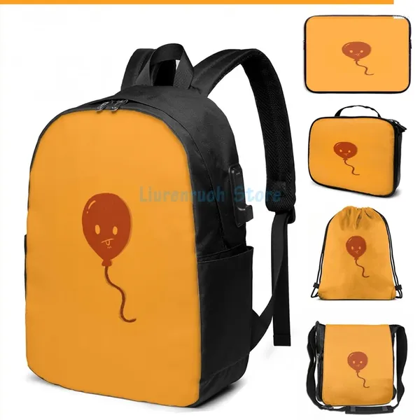 Mochila Funny Graphic Print Red Balloon Reduz Ilustração fofa USB Charge Men Bags Escola Laptop de Viagem para Mulheres Viagem