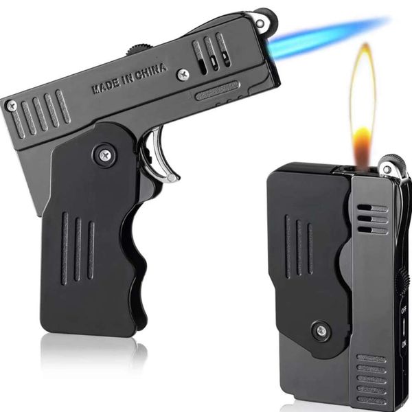 Hot Sell Creative Pistol Model Mini Double Fire Blue Flame Gas Ungefülltes Torch Leichtere Metallpistole Zigarette leichter