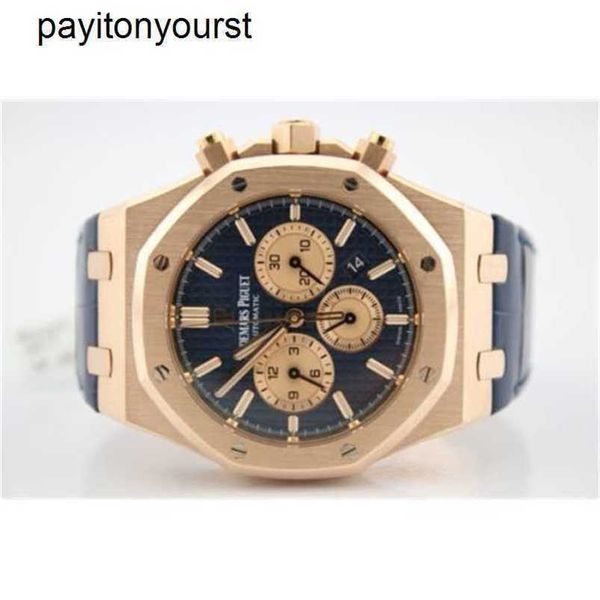 Designer Audemar Pigue Watch Royal Oak APF Factory Chronograph 41mm 18K Rose Gold Blue Dial 26331or