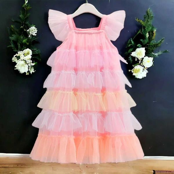 Mädchenkleider Sommermädchen Spitzenkleid Childrens Hochzeitskleid Party Kleid kurzärmelig Kleid Kinderprinzessin Kleidung 6 8 9 11 12 Jahre 2405