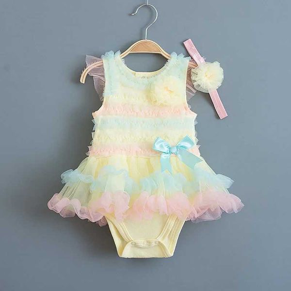 Taufkleider Regenbogenstreifen Babykleid Sommer Spitze Kinder Baptist Geburtstag Prinzessin Mädchen Kleidung Vestido Q240507