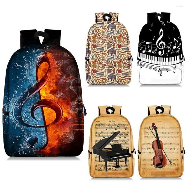 Backpack Fashion Music Notes Print Piano Women Stucksuck Musical Instruments Men Bag Laptop Borse Teenager Children Bags Book Bag Bag