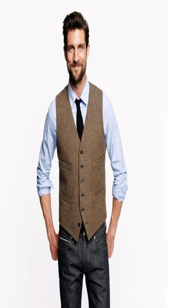 Giubbotti da sposo marrone vintage per rustico sposa da bagno in tweed da uomo vestiti da uomo slim fit men039s gilet abito giubbotto personalizzato adj6396207