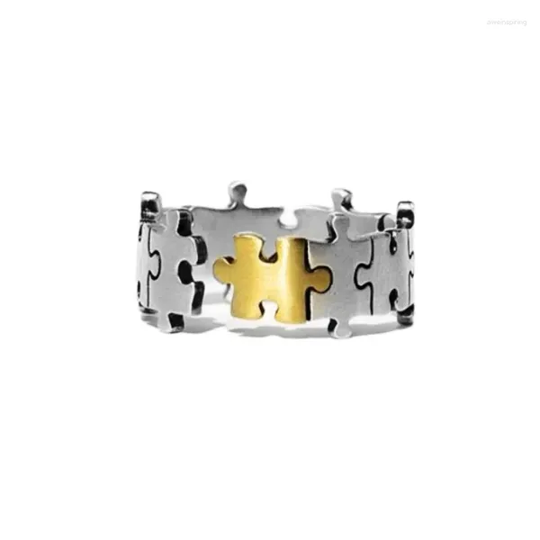 Anelli a cluster Ins Premium Sense del colore oro e dell'anello puzzle Silver Men Donne Trend Creative Design Geometric