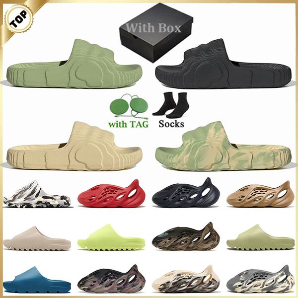 2024 Designer Sandalen Raum mit Kasten Slipper Frauenrutschen Pantoffeln Mx Sand grau Haus Herren Onyx Vermillion Schaumläufer Sliders Knochenharz Clog Wüste Outdoor Sunny