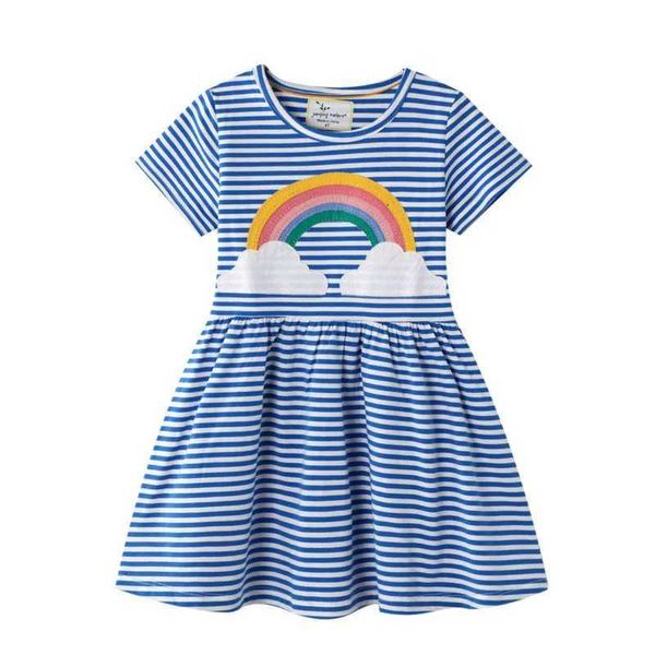 Vestidos de garotas pulando medidores de 2-7t Princess Dress Baby Decal Rainbow Festa fofa menina tutu Dress Cotton Stripe Childrens Girl Dressl2405