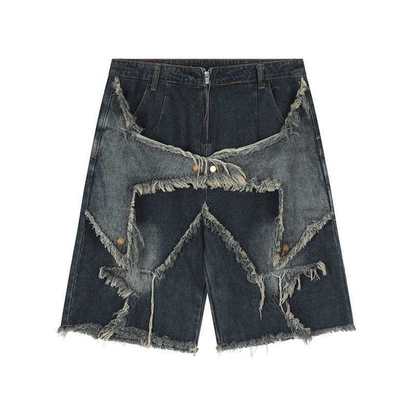 Shorts masculinos explosivos de rua explosivos nicho de design start bordado short casual masculina marca de moda solta e versátil jeans capris h240508