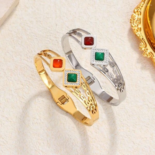 Брушковое браслет Bicolor Gemstone для женщины из нержавеющей стали циркона очарование свадебные украшения подружки невесты подарки