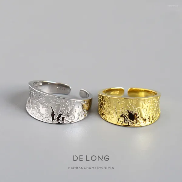 Clusterringe 925 Sterling Silber Folie Textur Offener Ring Mode und einzigartiger Frauenschmuck Großhandel