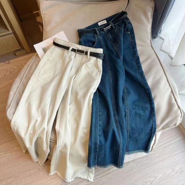 Frauen Jeans Mode Frauen Blau Denim Frühling Sommer hoher Bundesbund -Design Langer gerader Hosen Flash Saum weit vielseitig vielseitig